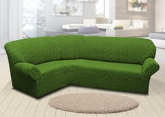 Фото Жаккардовый чехол для углового дивана Без Юбки Вензель Зеленый