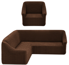 Фото Чехол для углового дивана + кресло без юбки Turkey № 1 Шоколад