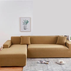Фото Кофейный трикотажный чехол на угловой диван