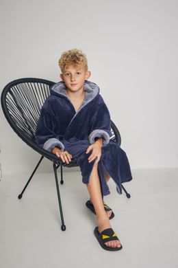 Фото Дитячий махровий халат для хлопчика з каптуром Welsoft Графіт 4000