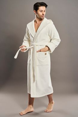 Фото линный махровый халат унисекс с капюшоном Nusa Кремовый 100% Органический Хлопок