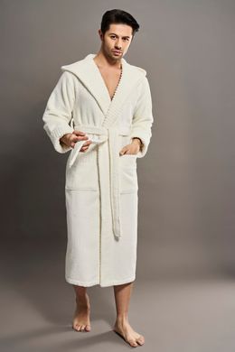 Фото линный махровый халат унисекс с капюшоном Nusa Кремовый 100% Органический Хлопок