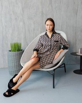 Фото Жіноча Сорочка для дома V.Velika Сатин Чорна 058/21 Fendi 058/21f