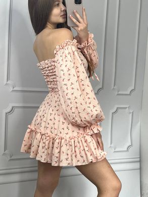 Фото Муслиновое платье с длинным рукавом Персиковая в цветы