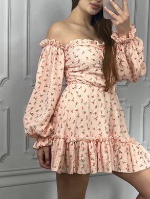 Фото Муслиновое платье с длинным рукавом Персиковая в цветы