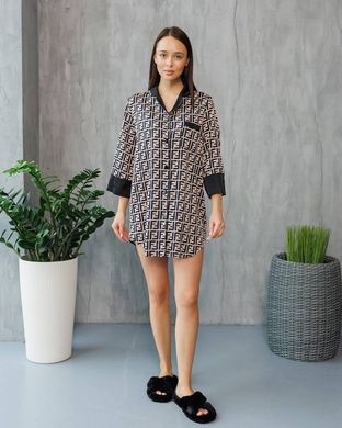 Фото Жіноча Сорочка для дома V.Velika Сатин Чорна 058/21 Fendi 058/21f
