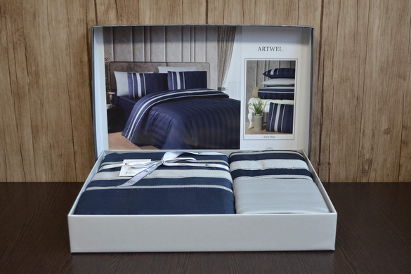 Фото Сатинова постільна білизна First Choice Deluxe Satin Dark Artwel Navy Blue 31757