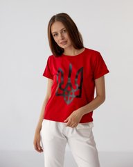 Фото Патріотична жіноча футболка 100% Бавовна Тризуб Червона 084/22 червоний