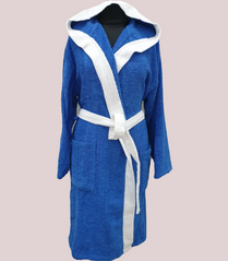 Фото Жіночій махровий халат с каптуром 100% Бавовна Турция Синій