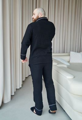 Фото Чоловіча піжама з Мусліну з кантом на гудзиках Штани + Кофта Чорна 405