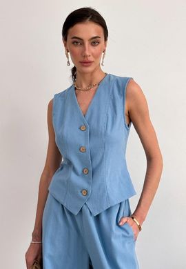 Фото Жіночий брючний костюм із жилетом Бавовна\Льон Блакитний