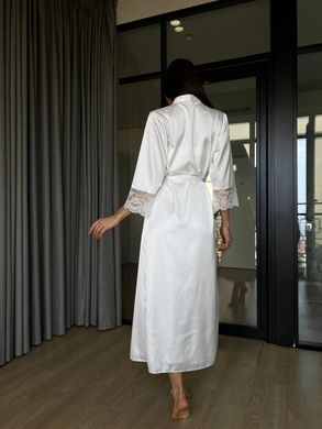 Фото Женский Шелковый длинный халат Peal Белый