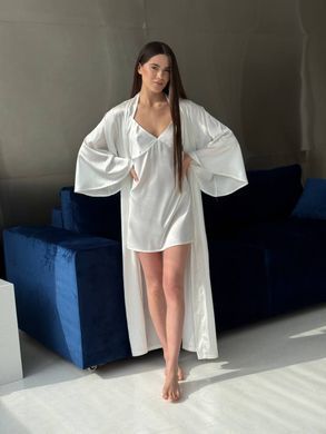 Фото Жіночий шовковий довгий халат з широкими рукавами Айворі 257/25