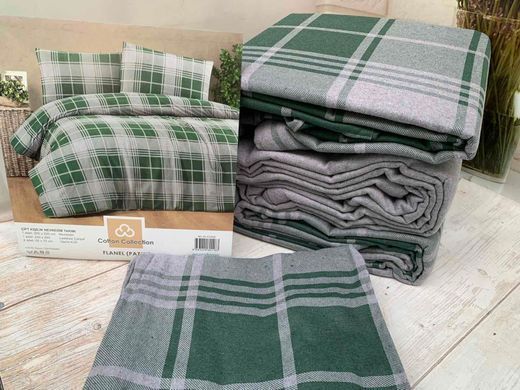Фото Комплект постельного белья Фланель Cotton Collection Kare Cizgi Green