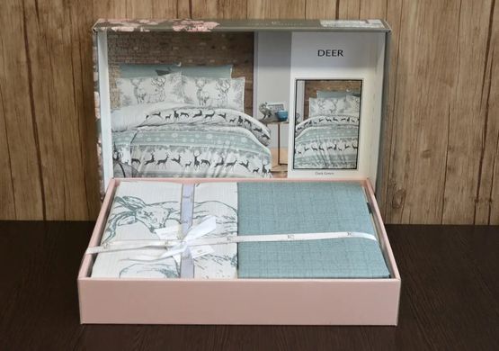 Фото Новорічна постільна білизна First Choice De Luxe Ранфорс 100% Бавовна Deer Dark Green m018264