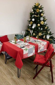 Фото Скатерть новогодняя Прованс Merry Christmas Красная