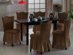 Фото Набор из 6-ти натяжных чехлов для стульев с юбкой Turkey № 9 Светло-коричневый