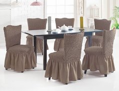 Фото Набор из 6-ти натяжных чехлов для стульев с юбкой Turkey № 2 Серо-коричневый