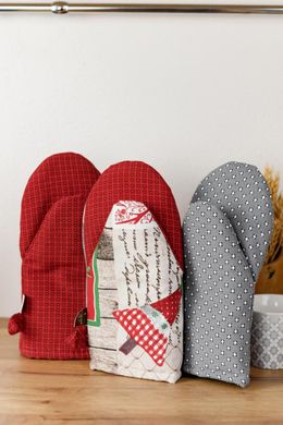 Фото Кухонна рукавиця-прихватка для гарячого Прованс Merry Christmas Червона