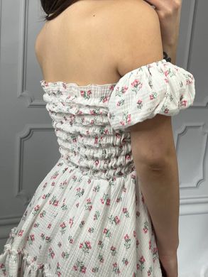 Фото Муслиновое платье с коротким рукавом Красные Цветы