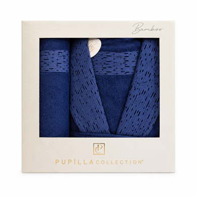 Фото Чоловічий бамбуковий набір Pupilla Sedef Халат + 2 Рушника Темно-синій