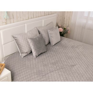 Фото Двостороннє велюровое покривало стьобане Руно Velour Grey Ромб Сіре 360.55_Grey ромб