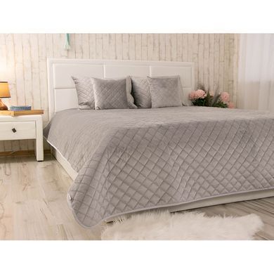 Фото Двостороннє велюровое покривало стьобане Руно Velour Grey Ромб Сіре 360.55_Grey ромб
