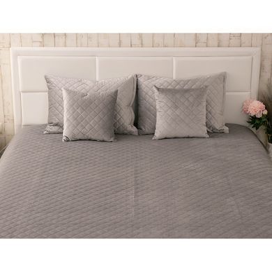 Фото Двостороннє велюровое покривало стьобане Руно Velour Grey Ромб Сіре 360.55_Grey ромб