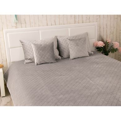 Фото Двостороннє велюровое покривало стьобане Руно Velour Grey Ромб Сіре 360.55_Grey ромб