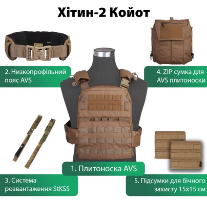 Фото Тактичний комплект Хітин 2 - плитоноска + пояс + система StKSS + сумка + бічні плити Emerson Койот