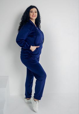 Фото Женский спортивный велюровый костюм на молнии с капюшоном Синий 617