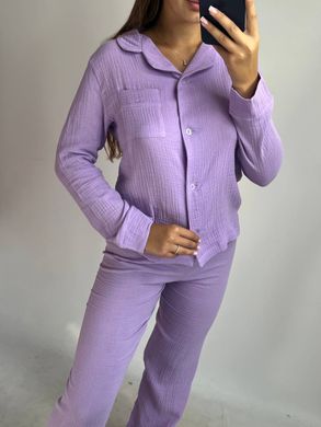 Фото Женская муслиновая пижама Брюки + Рубашка Лавандовая
