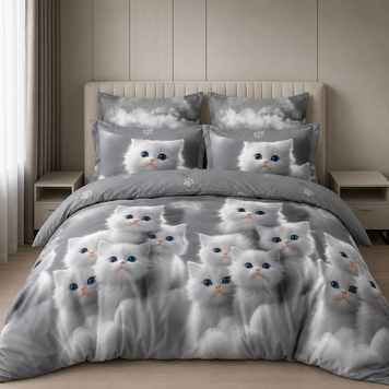 Фото Комплект постільної білизни Snowy Kittens 100% Бавовна Сатин Кото-Лапки 300344 Муркотики Selena  Селена