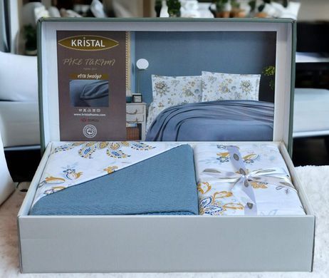 Фото Набір постільної білизни з пледом Kristal Ранфорс Vita Indigo 40387