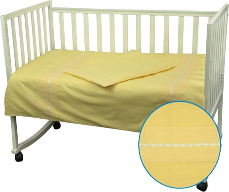 Фото Постільна білизна в ліжечко Веселий Горошок Руно Бязь простирадло на гумці Жовта