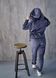 Фото №3 з 10 товару Жіночий спортивний велюровий костюм на блискавці з каптуром Графіт 611