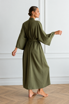 Фото Женский длинный xалат-кимоно Xлопок+Шелк Khaki