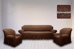Фото Жакардовий чохол з спідницею для дивана та+ 2-х крісел Хвиля Коричневий