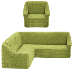 Фото Чехол для углового дивана + кресло без юбки Turkey № 15 Светло-оливковый