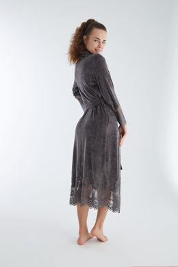 Фото Жіночий велюровий халат з мереживною обробкою Nusa 0383 Anthracite Сірий