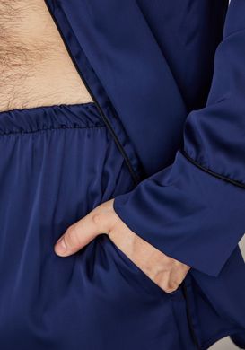 Фото Чоловіча сатинова піжама шовк на гудзиках Штани + Кофта Синя 410