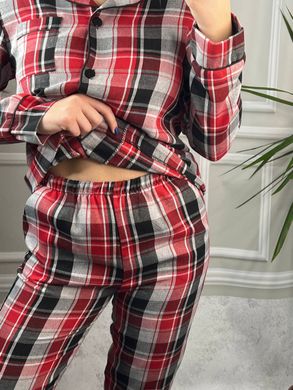 Фото Жіночий домашній костюм-піжама 100% Бавовна Штани + Сорочка Червоний з Сірим 030-52 червона з сірим чк