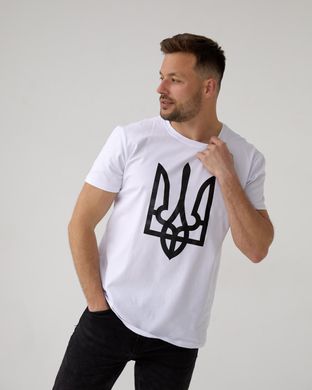 Фото Мужская патриотическая футболка 100% Хлопок с гербом Украины Белая