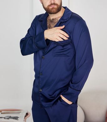 Фото Чоловіча сатинова піжама шовк на гудзиках Штани + Кофта Синя 410