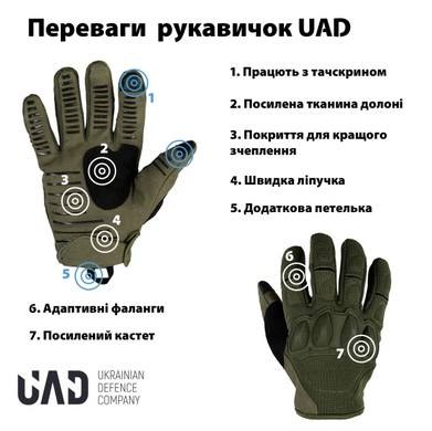Фото Тактичні сенсорні рукавиці UAD із захистом Atlant Олива