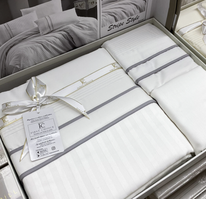 Фото Комплект постільної білизни First Сhoice Сатин De Luxe Stripe Style Beyaz Білий